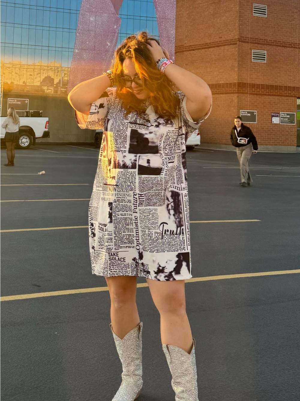 SHEIN Black & White Newspaper Print Mini Dress